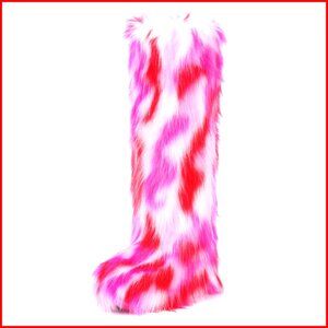 Knee-High Faux Fur Winter Boots Warm Snow Boots Fluffy Mukluks